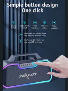 Zealot S57 Portable Wireless Speaker 60W High Power With 3 Speakers, Built-In Adjustable LED Light, IPX6 Waterproof, Compatible With Mobile Phones/Tablets/TVs. TF/USB/AUX Compatible, Suitable For Outdoor Parties/Home Theater/Square Dancing - Black - View 8