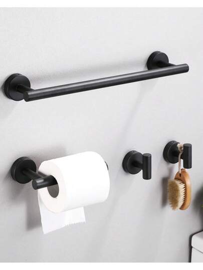 1pc Stainless Steel Bathroom Accessories Set, Including Towel Hook, Towel Ring, Towel Bar, Toilet Paper Holder, Gold