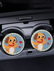 2 件裝鑽石畫汽車杯墊帶可愛狗狗設計 Diy 套件,防滑汽車飲料杯墊 2.72 英寸適合汽車內飾裝飾,送給家人和朋友的節日和生日禮物 - 彩色 - 查看 3