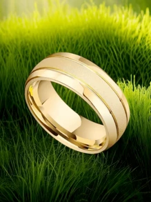 1件時尚鈦鋼戒指,啞光18k金色極簡主義戒指,適用於派對、商務活動、情人節禮物、街頭休閒時尚手飾,適用於最好的朋友生日禮物,華麗設計的雙色金色戒指,適用於任何場合的多功能戒指 - 8MM寬 內外球雙線磨砂戒指 - 查看 3