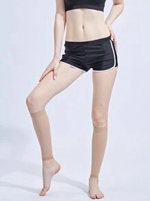 运动户外 1 对纯色户外运动腿套，弹性压力支撑腿，透气针织跑步和健身小腿套 - 卡其色 - 查看 3