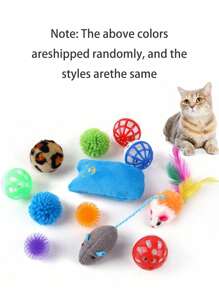 12pcs/Set Cat Toys Assorted, Feather Wand With Bell, Retractable Fishing Rod Replacement Handles, Random Colors
