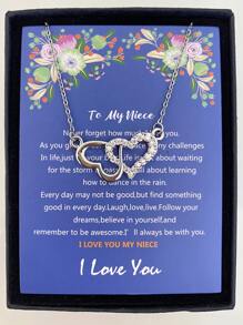 1 件送給我姐姐/我的紅利女兒/我的侄女/我的孫女/我最好的媽媽無限心形銅和方晶鋯石吊墜項鍊帶禮品卡和盒子,非常適合生日/節日禮物 - 銀色 - 查看 10