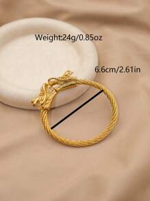 1入時尚復古不鏽鋼鍍金龍頭手鐲,適合女性日常佩戴和節日禮物 - 金色 - 查看 3