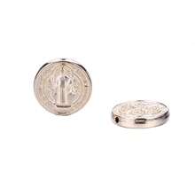 15 顆/包合金材質 Kc 金色圓珠,雙面雕刻聖本篤珠,diy 珠寶製作配件 - 金色 - 查看 3