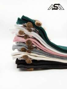 6 Pares  Encantadores Calcetines Largos para Niña con Divertidos Personajes y Pompones, Ideales para la Escuela y el Juego, Cálidos y Confortables, en Variedad de Colores Neutros y Pasteles - Multicolor - Ver 7