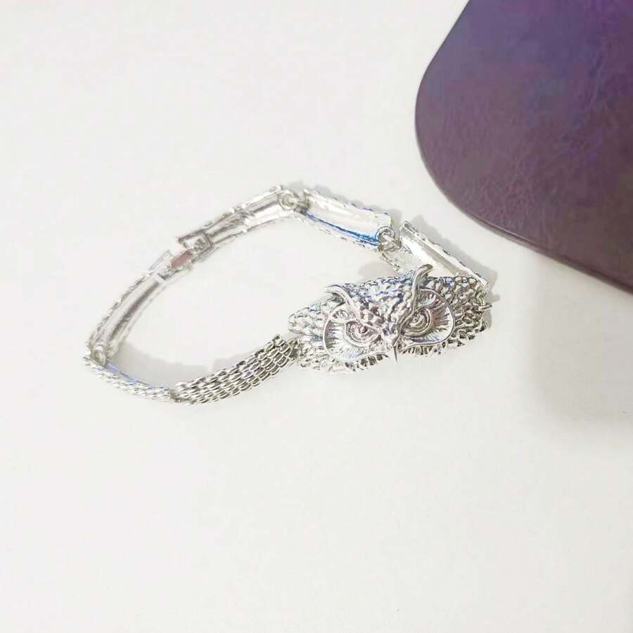 1pc Vintage Owl Decor Bracelet, Men's Cool & Casual Hip Hop Style Jewelry, Birthday Gift - Silver - View 1