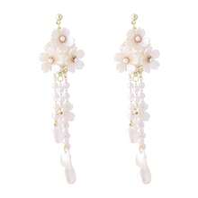 1pair White Flower & Tassel Pendant Earrings In Fashionable And Simple Style, Perfect Gift For Valentine's Day, Suitable For Girls' Ear Decoration - White - View 3