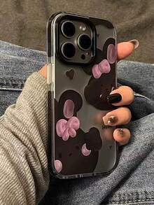 1pc Black Rabbit & Bowknot Anti-Drop Tpu Phone Case Compatible With IPhone - Multicolor - View 2