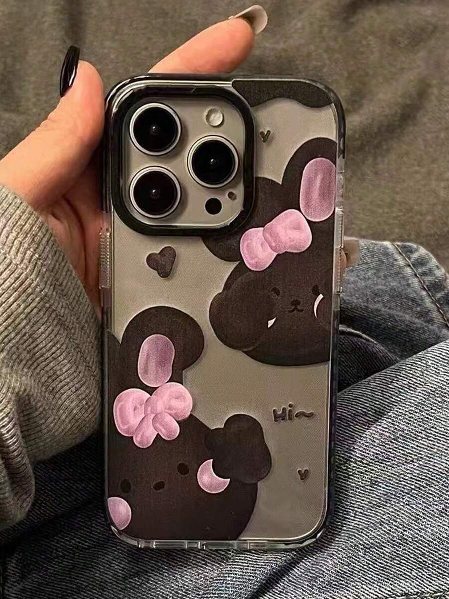 1pc Black Rabbit & Bowknot Anti-Drop Tpu Phone Case Compatible With IPhone - Multicolor - View 1