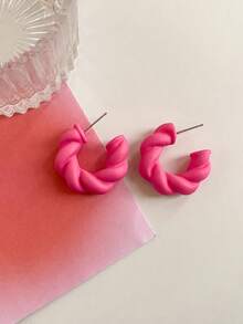 1 对个性化亚克力糖果色螺旋扭曲环耳环，适合女性日常佩戴 - J款式 - 查看 16