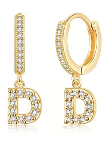 1對女士小號huggie Hoop字母耳環| Post Huggie耳環|方鋯|925純銀低過敏|女童、少女、女士禮物 - 金黃色 - 查看 29