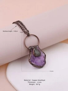 KEJIALAI 透明石英柱狀吊墜項鍊,焊接古銅色天然石英柱項鍊,鍍銅紅綠水晶點綴 - 紫晶 - 查看 15