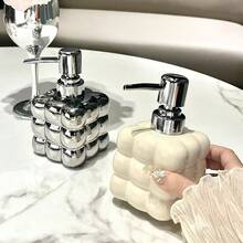 1入浴室洗漱用品分配器瓶,適用於豪華飯店或家庭使用,可裝肥皂、洗髮水、沐浴露乳液,配有壓力泵 - 棉花乳液瓶(銀色) - 查看 6