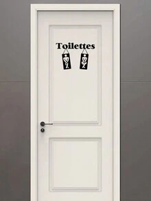 1pc 'toilettes' English Lettering Door Decoration Sticker For Bathroom Or Toilet Wall - Black - View 2