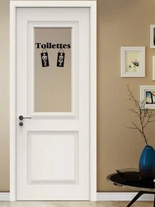 1pc 'toilettes' English Lettering Door Decoration Sticker For Bathroom Or Toilet Wall - Black - View 3