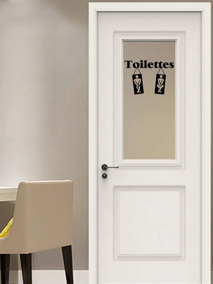 1pc 'toilettes' English Lettering Door Decoration Sticker For Bathroom Or Toilet Wall - Black - View 1