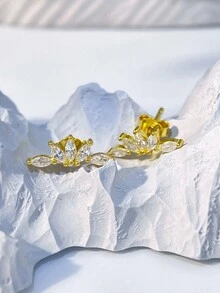 1 对女士方晶锆石耳钉 S925 纯银精致女士珠宝礼物派对礼物 - 幾何花形耳環 - 查看 2