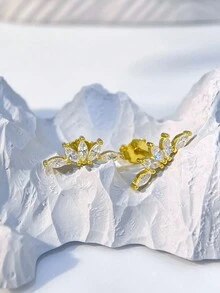 1 对女士方晶锆石耳钉 S925 纯银精致女士珠宝礼物派对礼物 - 幾何花形耳環 - 查看 1