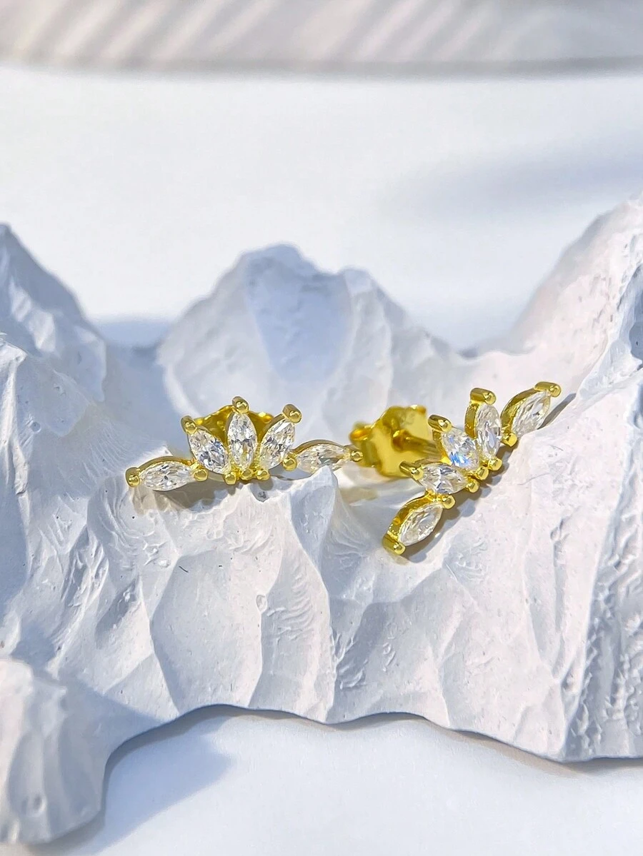 1 对女士方晶锆石耳钉 S925 纯银精致女士珠宝礼物派对礼物 - 幾何花形耳環 - 查看 1