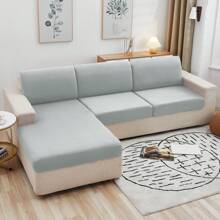 1pc Light Grey Simple Design Spandex Stretch Milk Silk Sofa Cushion Cover, Four Seasons - Light Grey - View 6