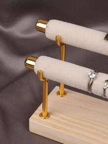 1只雙層絨面戒指展示架飾品架,用於珠寶展示柜的珠寶收納整理 - 米色 - 查看 4