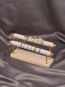 1只雙層絨面戒指展示架飾品架,用於珠寶展示柜的珠寶收納整理 - 米色 - 查看 3