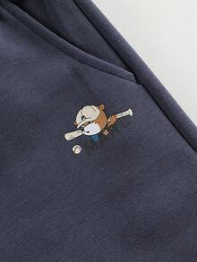 MARC&JANIE 2pcs/Set Young Boys Casual Cartoon Bear Pattern Hoodie And Pants Sports Suit, Spring - Navy Blue - View 10