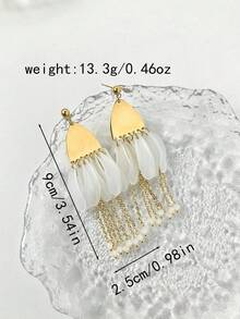 1pair Fashionable And Exquisite Stainless Steel Gold-Plated Colored Acrylic Tassel Dangle Earrings, Suitable For Women To Wear At Parties And As Holiday Gifts - Multicolor - View 5