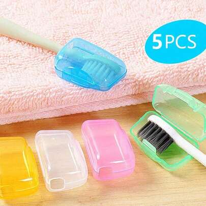 5pcs/10pcs Portable Toothbrush Case. School Supplies Student Toothbrush Head Cover. Travel Toothbrush Cap. Travel Toothbrush Protector. Bathroom Travel Essentials Holiday Travel Accessories