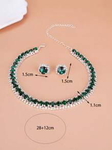 3入組女孩鑽石套裝方形耳釘及項鍊,現代高端優雅耳環,多功能鏈條,時尚豪華派對珠寶套裝,適用於節日和場合 - 彩色 - 查看 5