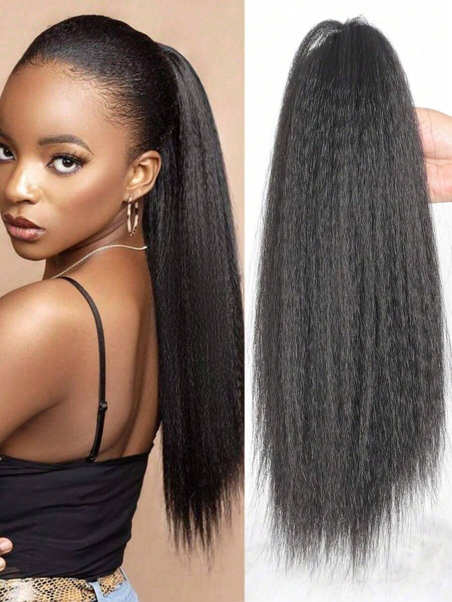 合成黑棕色长直马尾辫合成发片天然爪形马尾接发假发片 - 黑色 - 查看 1