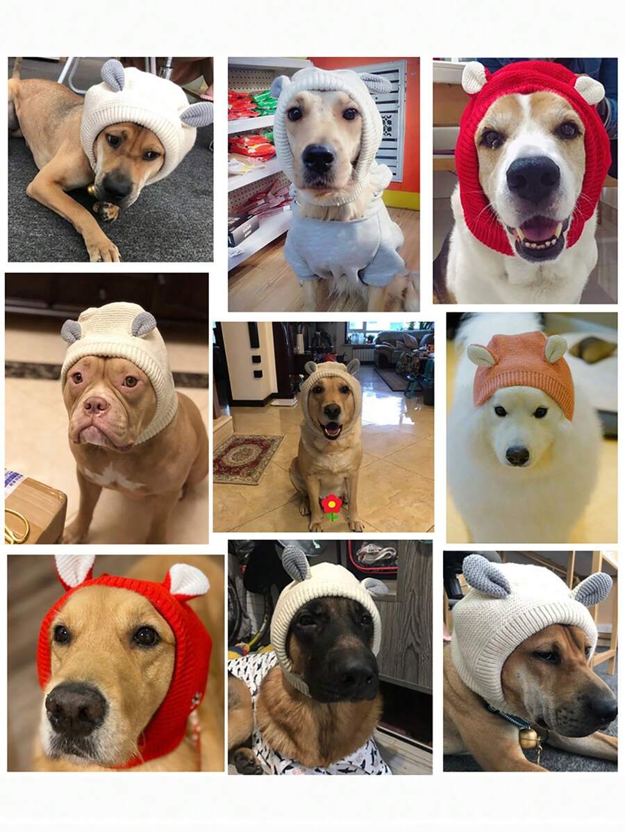 1pc Beige Pet Hat, Thickened And Warm With Cute Design - Beige - View 1