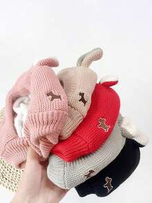 1pc Beige Pet Hat, Thickened And Warm With Cute Design - Beige - View 3