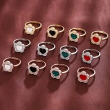 1個優雅時尚的鋯石花形戒指,適合女士 - 彩色 - 查看 11