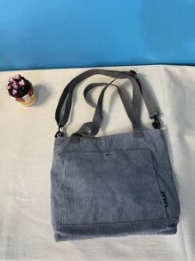 Bolso de hombro cruzado de pana con mucha capacidad, bolso de compras, bolsas de tela para estudiantes, con múltiples compartimentos, perfecto para la playa, la escuela, el trabajo y el uso diario