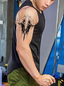 1入機械標記紋身貼紙,防水耐久,男士臂上風格機械化 - 黑色 - 查看 3