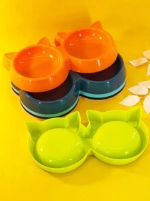 1只橙色雙碗寵物餐具,防翻小中型寵物狗食物自動餵食器,貓咪圖案,寵物用品 - 橘色 - 查看 4