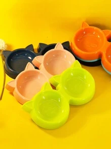 1只橙色雙碗寵物餐具,防翻小中型寵物狗食物自動餵食器,貓咪圖案,寵物用品 - 橘色 - 查看 8