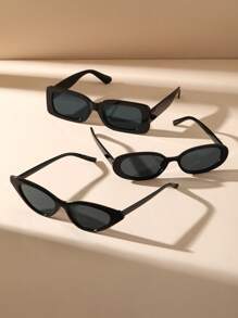 3入組女士幾何框時尚黑色塑料太陽鏡，戶外日常旅行防UV配件，太陽鏡海灘眼鏡
