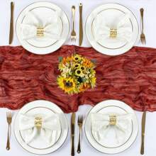 1pc Rust-Colored Cheesecloth Table Runner, Bohemian Gauze Tablecloth, Sheer Transparent Table Runner, Suitable For Baby Shower, Wedding, Bride, Birthday Party, Dining Table Decor