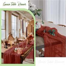 1pc Rust-Colored Cheesecloth Table Runner, Bohemian Gauze Tablecloth, Sheer Transparent Table Runner, Suitable For Baby Shower, Wedding, Bride, Birthday Party, Dining Table Decor