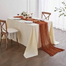 1pc Rust-Colored Cheesecloth Table Runner, Bohemian Gauze Tablecloth, Sheer Transparent Table Runner, Suitable For Baby Shower, Wedding, Bride, Birthday Party, Dining Table Decor