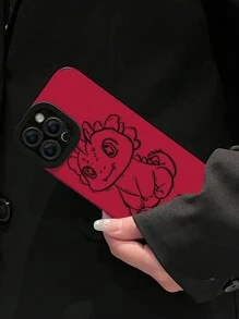 1pc Red Qilin Pattern Anti-Fall Color Printed Pu Leather Phone Case Compatible With IPhone - Multicolor - View 2