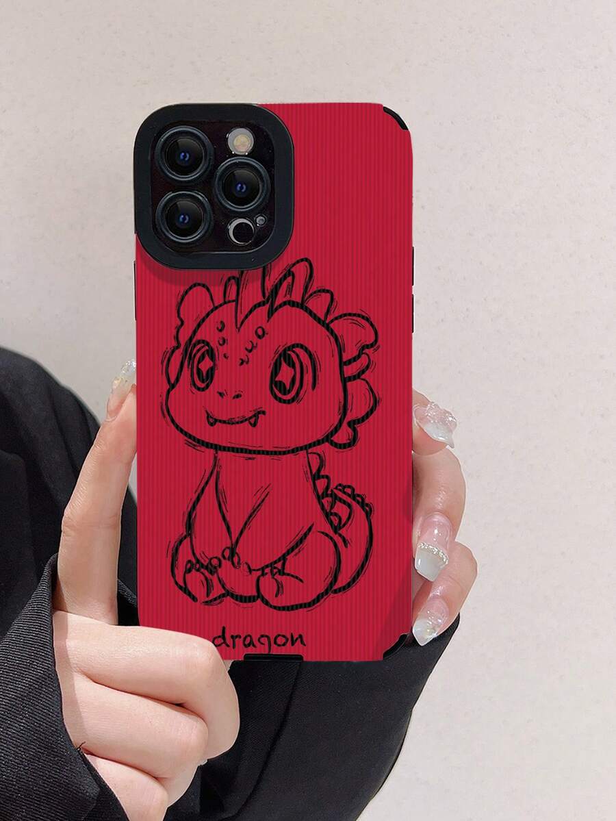 1pc Red Qilin Pattern Anti-Fall Color Printed Pu Leather Phone Case Compatible With IPhone - Multicolor - View 1