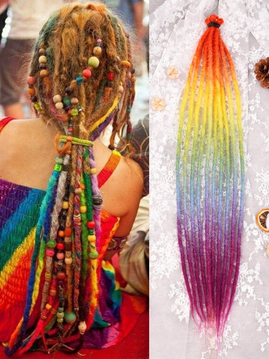 20 Inch 10 Strands Dreadlock Extensions Reggae Hip-Hop Synthetic Hair Hippie Style Hair Dread Braids For Women And Men - Hot Pink - View 1