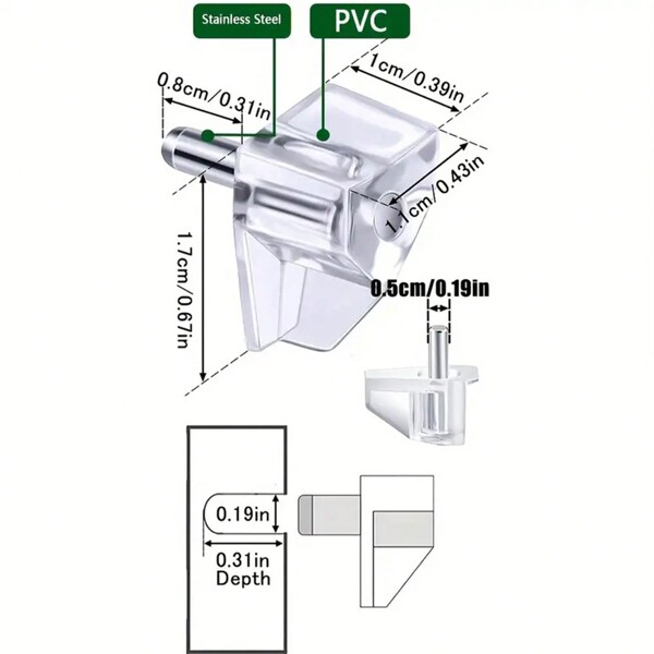 50pcs Shelf Support Pegs, 5mm, Clear Plastic Replacement Shelf Pins For