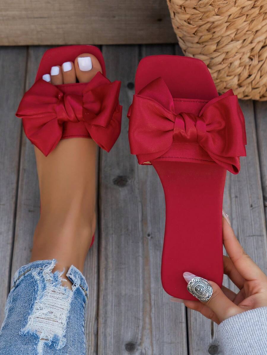 Women's Fairy Flower Open-Toe Flat Breathable Maroon Sandals, Suitable For Spring And Summer - Burgundy - View 1