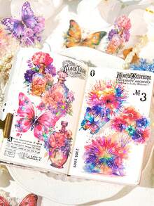 YANJI 1 Pack 20pcs Vintage Luminous Stickers For Scrapbooking, Decorations, Diy Materials, Festival Gifts, Floral & Utensil Designs - Pink - View 3