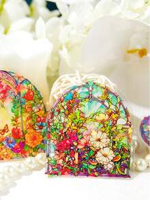 YANJI 1 Pack 20pcs Vintage Luminous Stickers For Scrapbooking, Decorations, Diy Materials, Festival Gifts, Floral & Utensil Designs - Pink - View 2